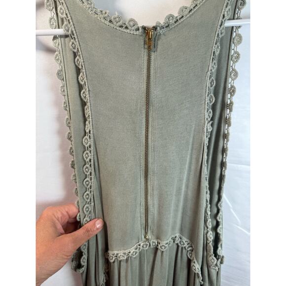 C&V Womens Tunic Dress Olive Green Boho Cottage Core Womens L Sleeveless Lace - Picture 13 of 13